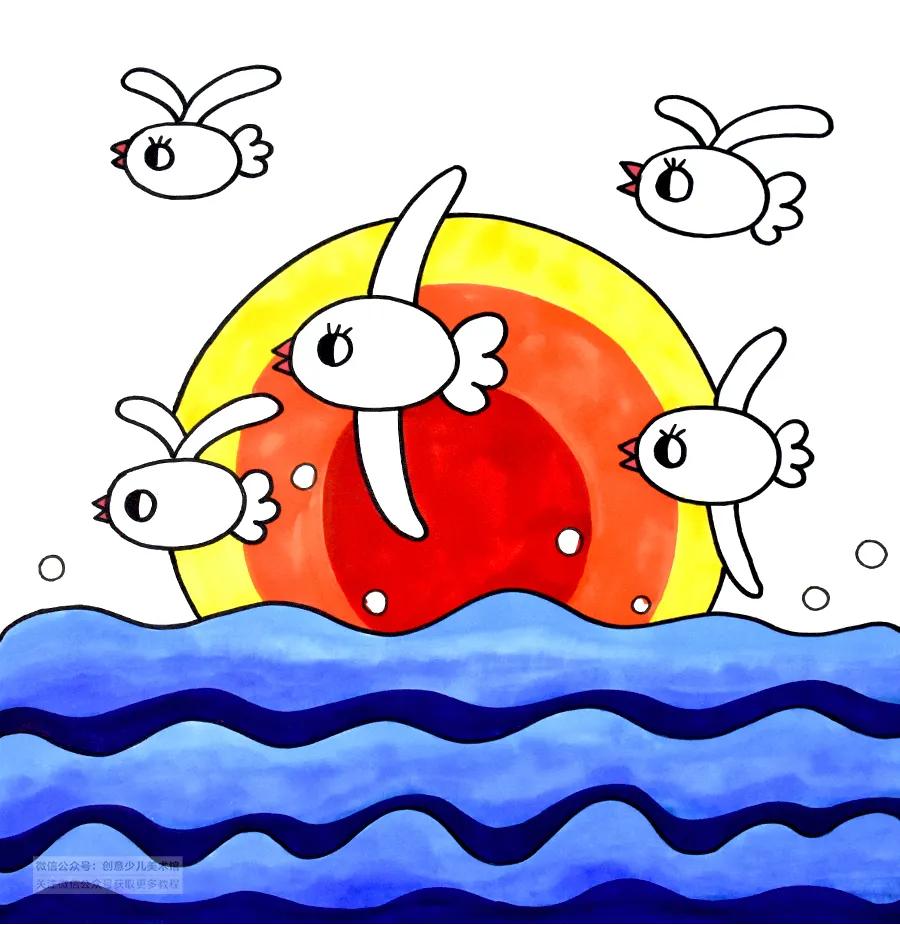 简笔画教程，如何绘制灵动飞翔的海鸥